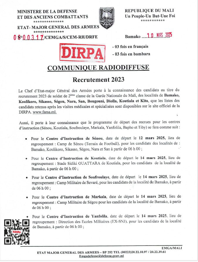 COMMUNIQUE RADIODIFFUSE
