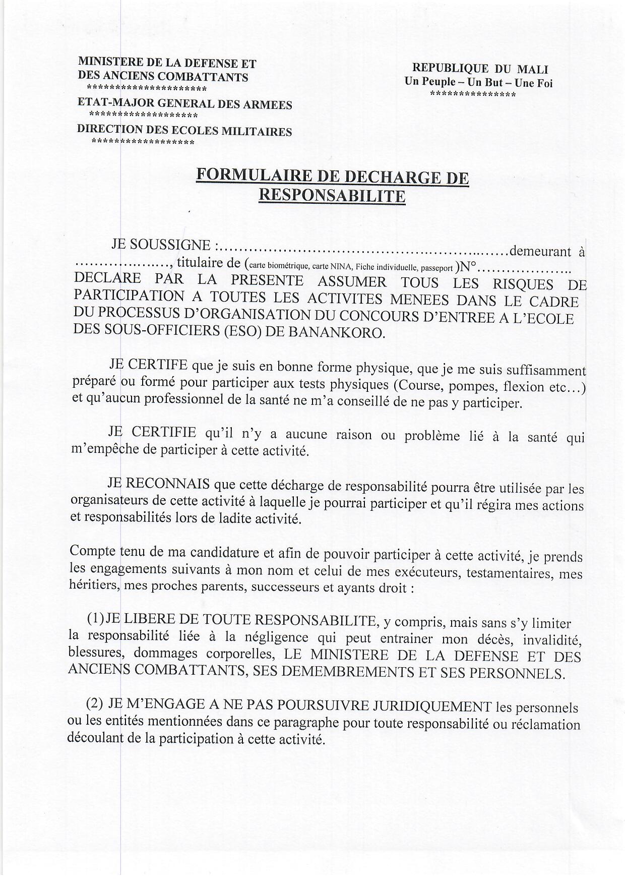  Formulaire de décharge pour la composition du dossier de l'ESO
