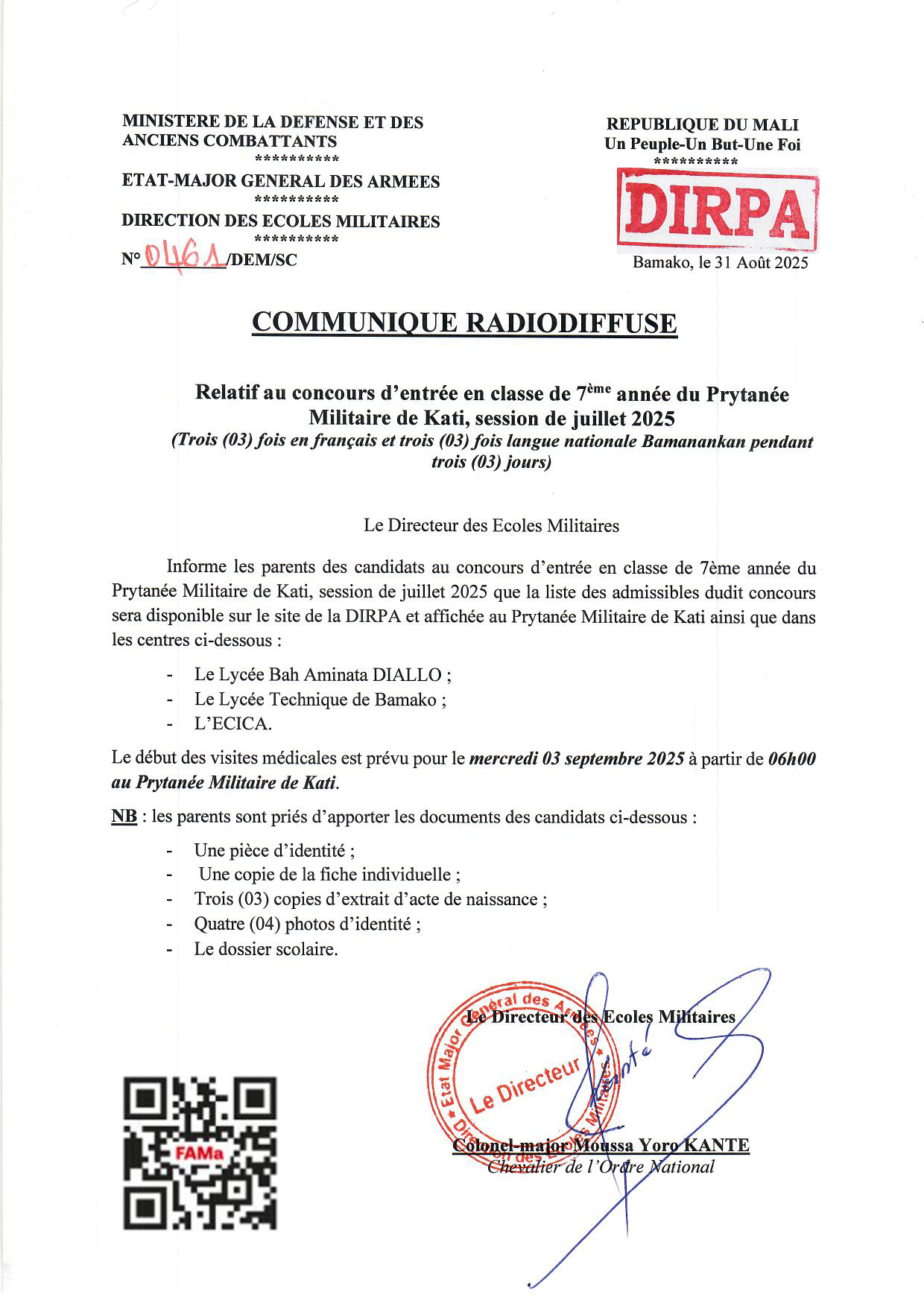 Lien pour accéder aux résultats du PMK 2025 Lien pour accéder aux résultats du PMK 2025