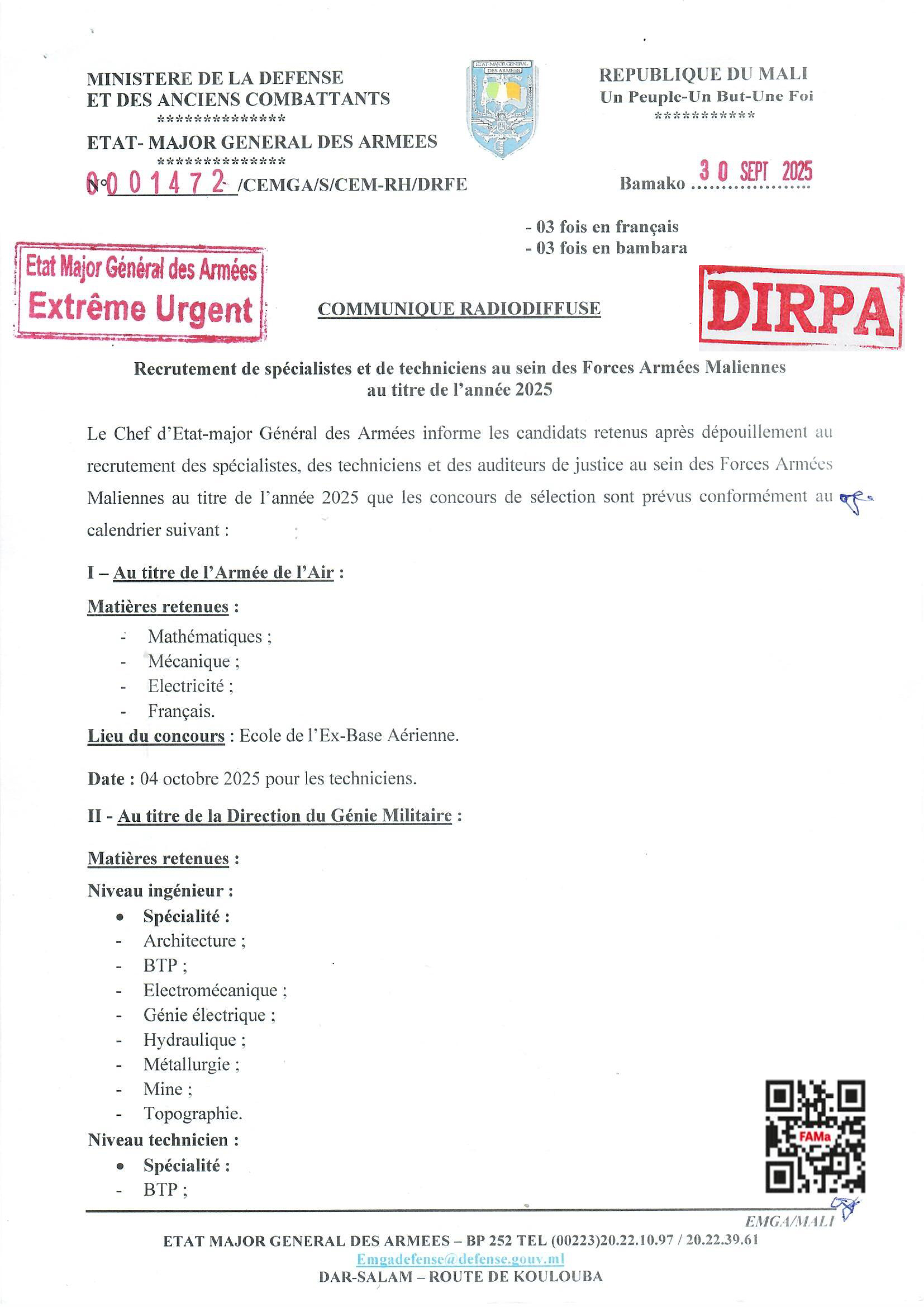 Les candidats au recrutement de spécialistes et de techniciens que les concours de sélection sont prévus conformément au calendrier suivant : Les candidats au recrutement de spécialistes et de techniciens que les concours de sélection sont prévus conformément au calendrier suivant :